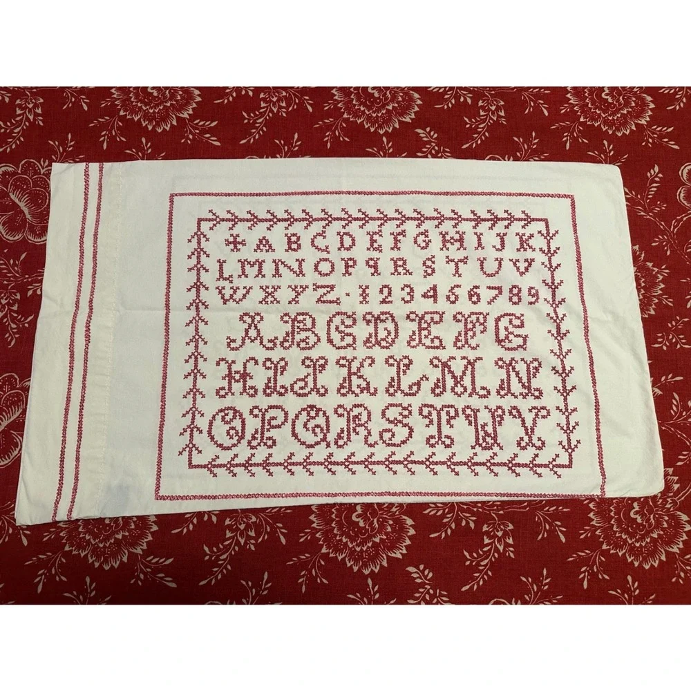 Vintage Ralph Lauren Sampler Standard Pillowcases 100% Cotton‎ Set of 2 USA RARE